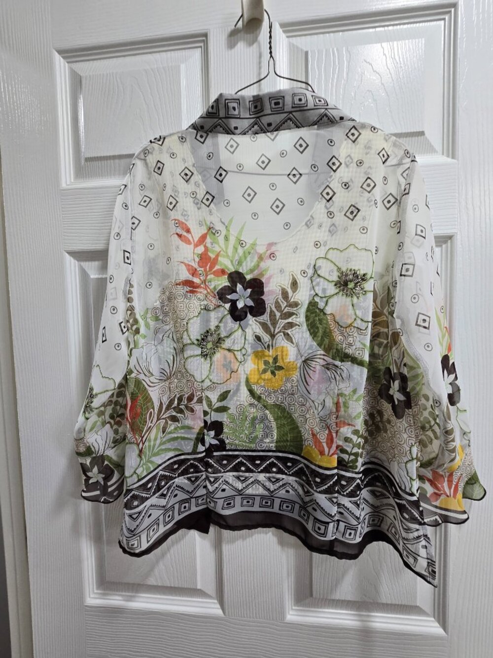 Nicola 2pc Button Up Top Crinkle Tank Med Floral Sheer BoHo Cottage Core Artsy - Picture 2 of 5